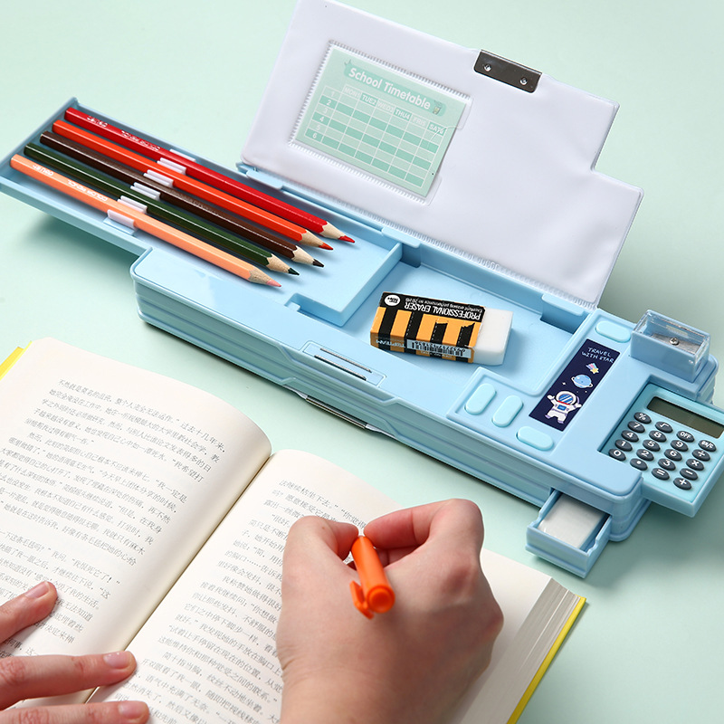 Scientific Calculator For Secondary School - 多機能プラスチック製文房具ボックス（電卓付き）、両面マグネット式クリエイティブペンケース（学生用）