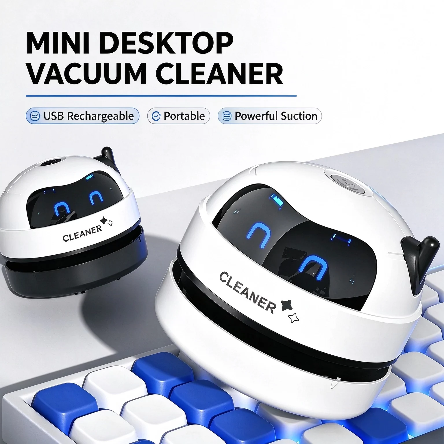 Mini Desktop Vacuum Cleaner For Eraser Dust - ポータブルミニデスクトップ掃除機 360 ° スパイラル吸引式、キーボード用クリーナー、食べこぼしや食べ残しの除去、家庭やオフィスに最適