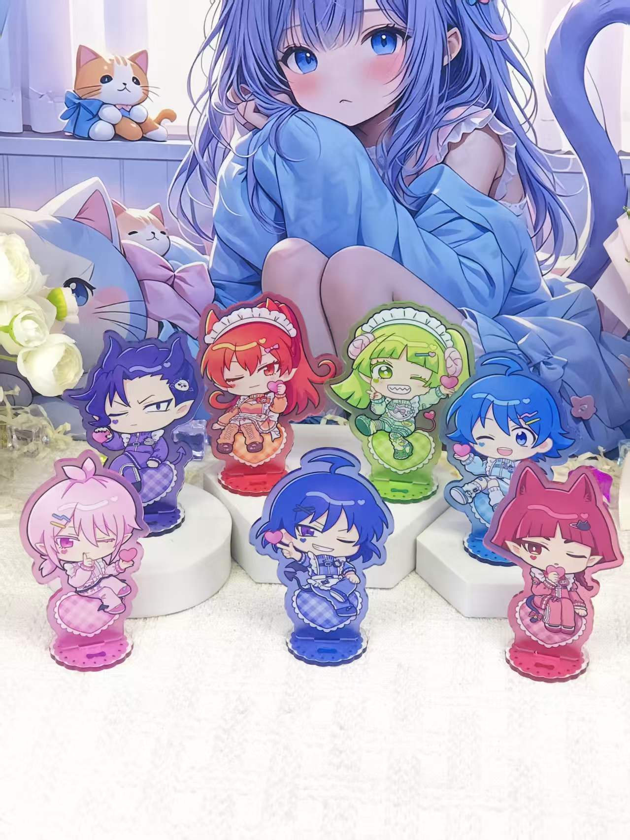 Desk Accessories - イルマくんのちびメイド風アクリルスタンドセット。かわいいアニメキャラクターのデスク装飾スタンドフィギュア。ファン向けのコレクションアイテムとしても最適。