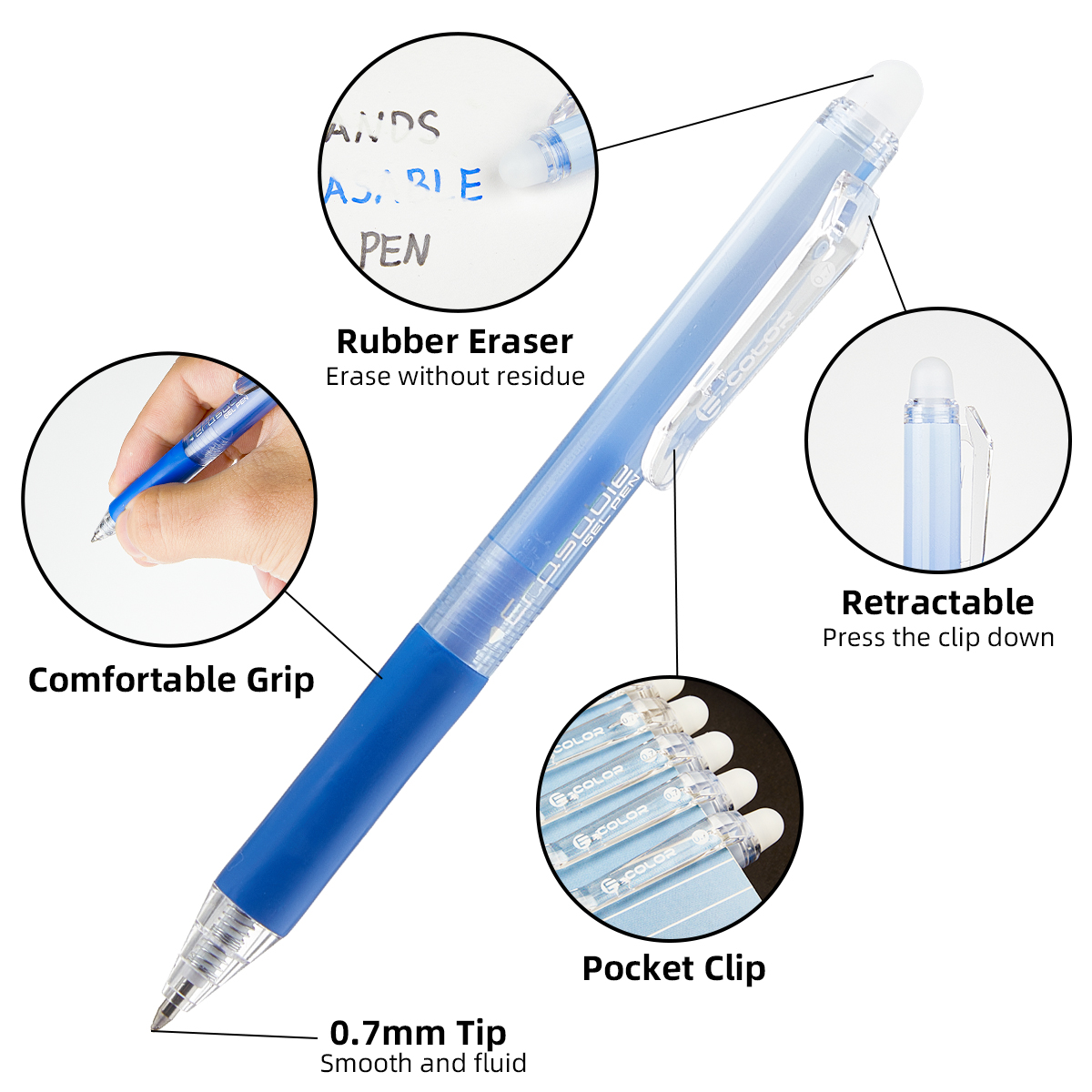 12本セット、0.7mmの芯、消せるインク、黒と青のジェルイ - Retractable Eraser Pen Click のレビューと価格