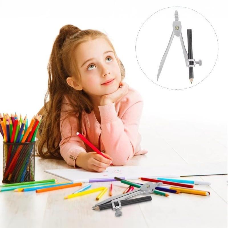 金属製のロック機構付きコンパスセット。滑り止め加工が施され、 - Math Geometry Set With Compass のレビューと価格
