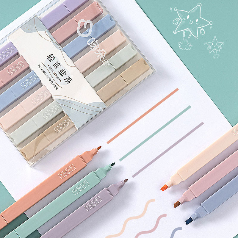 6 個両面蛍光ペンセットかわいい色のマンガマーカーパステル文 - Pastel Highlighter Set Double Ended のレビューと価格